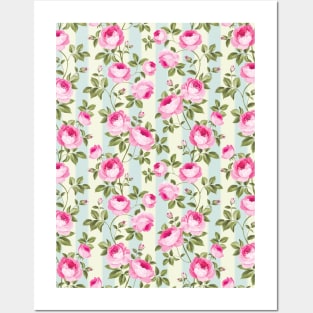 Roses And Stripes Floral Pattern Posters and Art